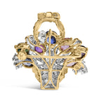 18K Yellow Gold 1 1/10 Cttw Diamond and Mixed Gemstone Floral Bouquet Pendant and Brooch Pin (G-H Color, VS1-VS2 Clarity)