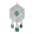 18K 2 3/4 Cttw Diamond and Emerald Dangle Art Deco Shield Brooch Pin Pendant (G-H Color, VS1-VS2 Clarity) CHAIN NOT INCLUDED Lootquake LLC