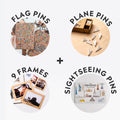 Bundle: Photo Frames, Flags, Airplane, and Sightseeings Pins Enjoy The Wood