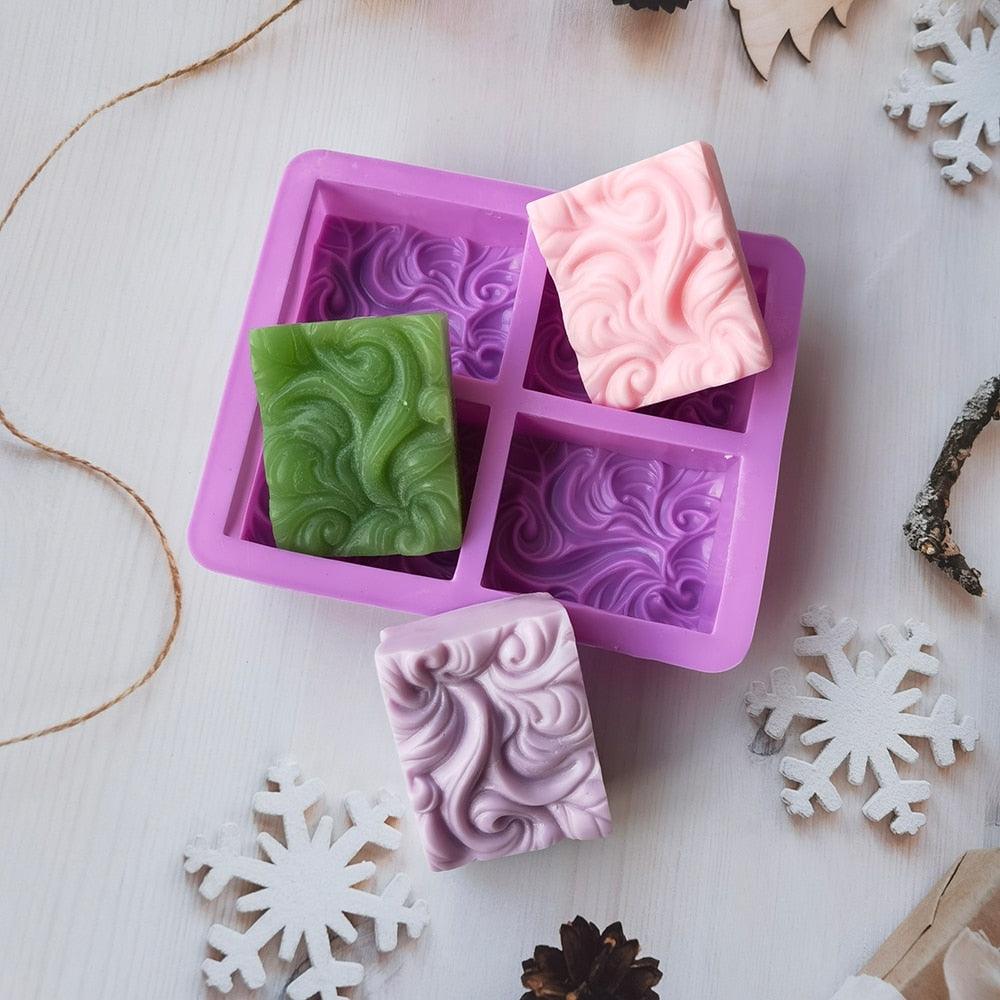 4-Cavity Wavy Flower Silicone Handmade Soap Mold Cake Mold Aromatherapy Plaster Mold Essential Oil Soap Mold 4-Cavity Ocean Wave Soap Mold, Silicone Sea Wave Cake Pan Stevvex