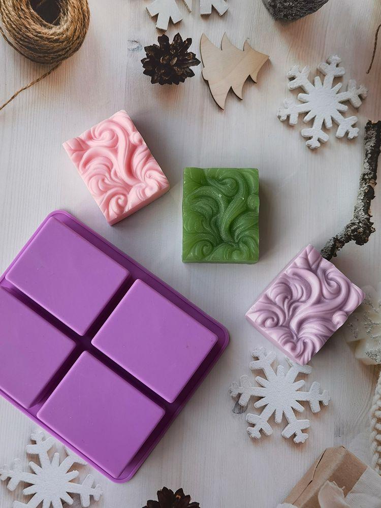 4-Cavity Wavy Flower Silicone Handmade Soap Mold Cake Mold Aromatherapy Plaster Mold Essential Oil Soap Mold 4-Cavity Ocean Wave Soap Mold, Silicone Sea Wave Cake Pan Stevvex