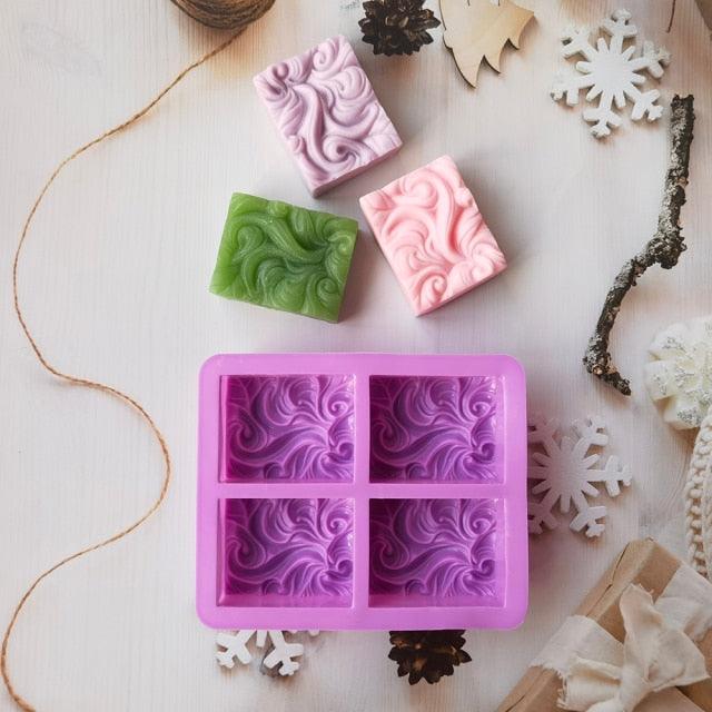 4-Cavity Wavy Flower Silicone Handmade Soap Mold Cake Mold Aromatherapy Plaster Mold Essential Oil Soap Mold 4-Cavity Ocean Wave Soap Mold, Silicone Sea Wave Cake Pan Stevvex