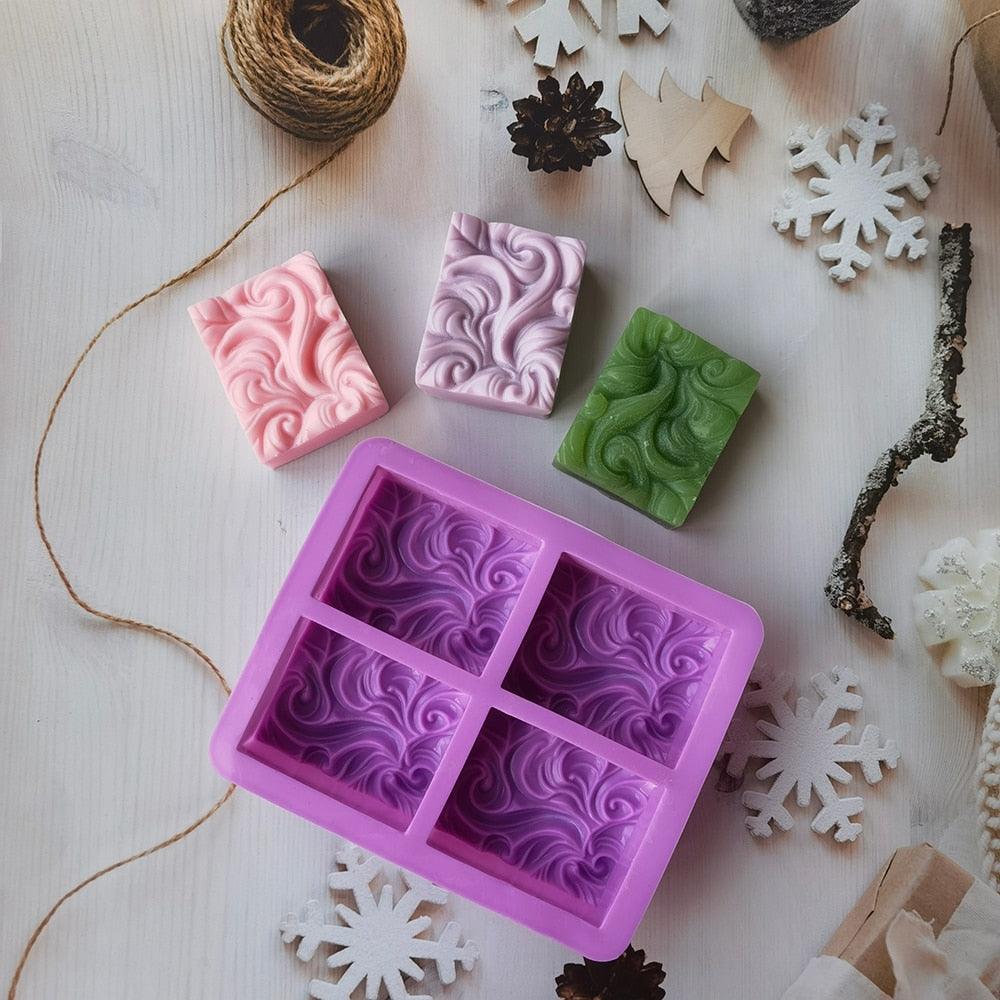 4-Cavity Wavy Flower Silicone Handmade Soap Mold Cake Mold Aromatherapy Plaster Mold Essential Oil Soap Mold 4-Cavity Ocean Wave Soap Mold, Silicone Sea Wave Cake Pan Stevvex
