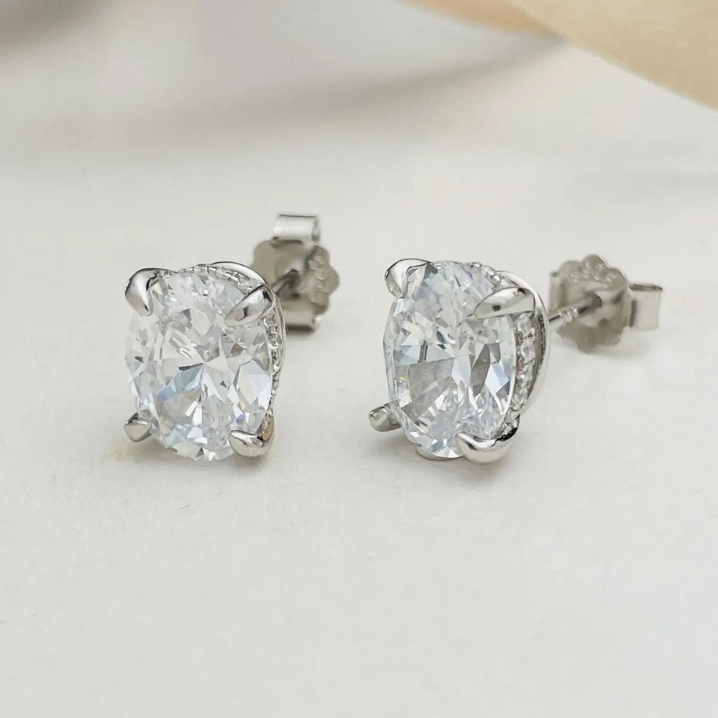 4 Ct Oval Moissanite Stud Earrings 925 Sterling Silver VVS D Color GRA BandsCo Straps