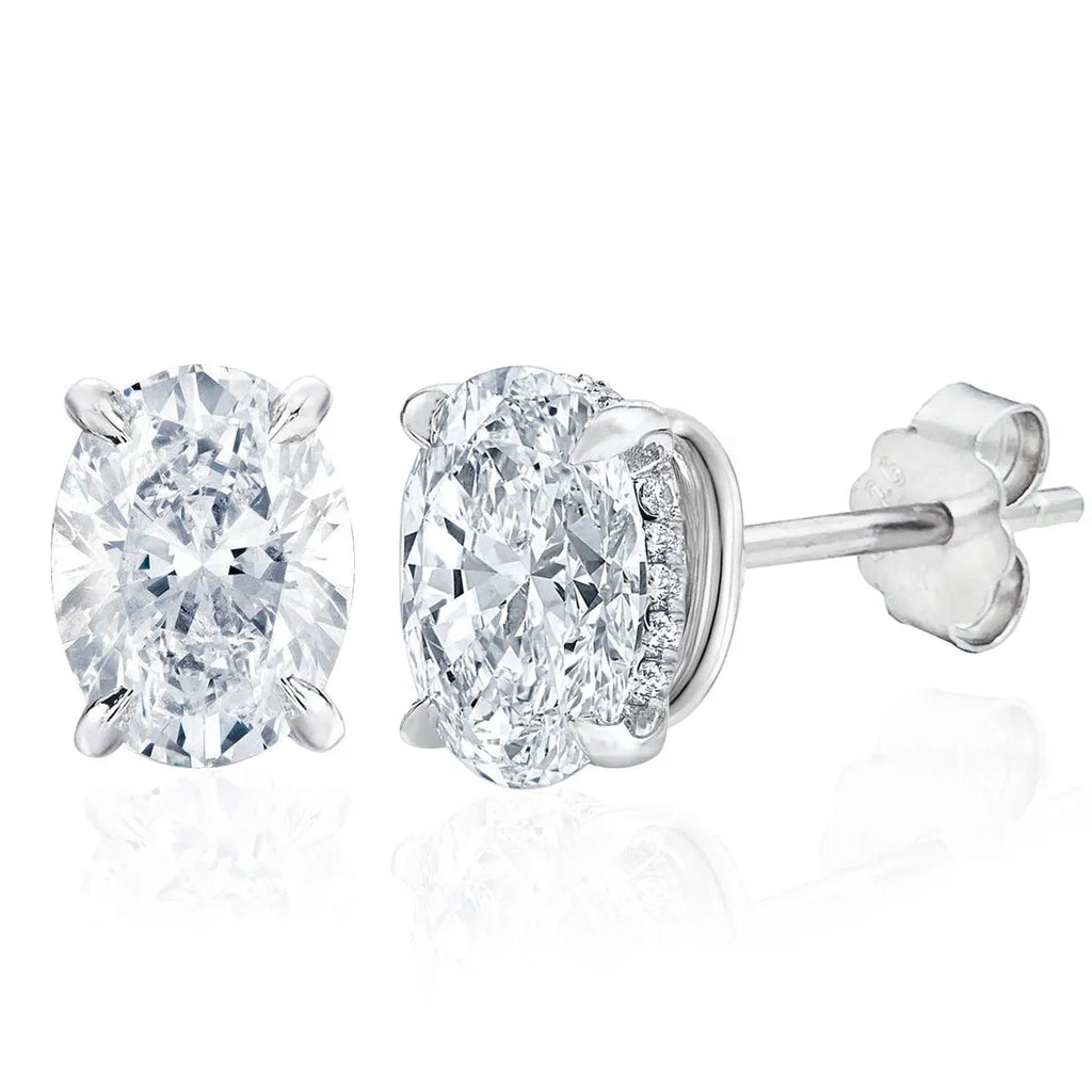 4 Ct Oval Moissanite Stud Earrings 925 Sterling Silver VVS D Color GRA BandsCo Straps