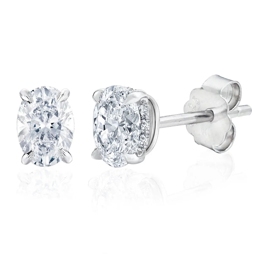 4 Ct Oval Moissanite Stud Earrings 925 Sterling Silver VVS D Color GRA BandsCo Straps