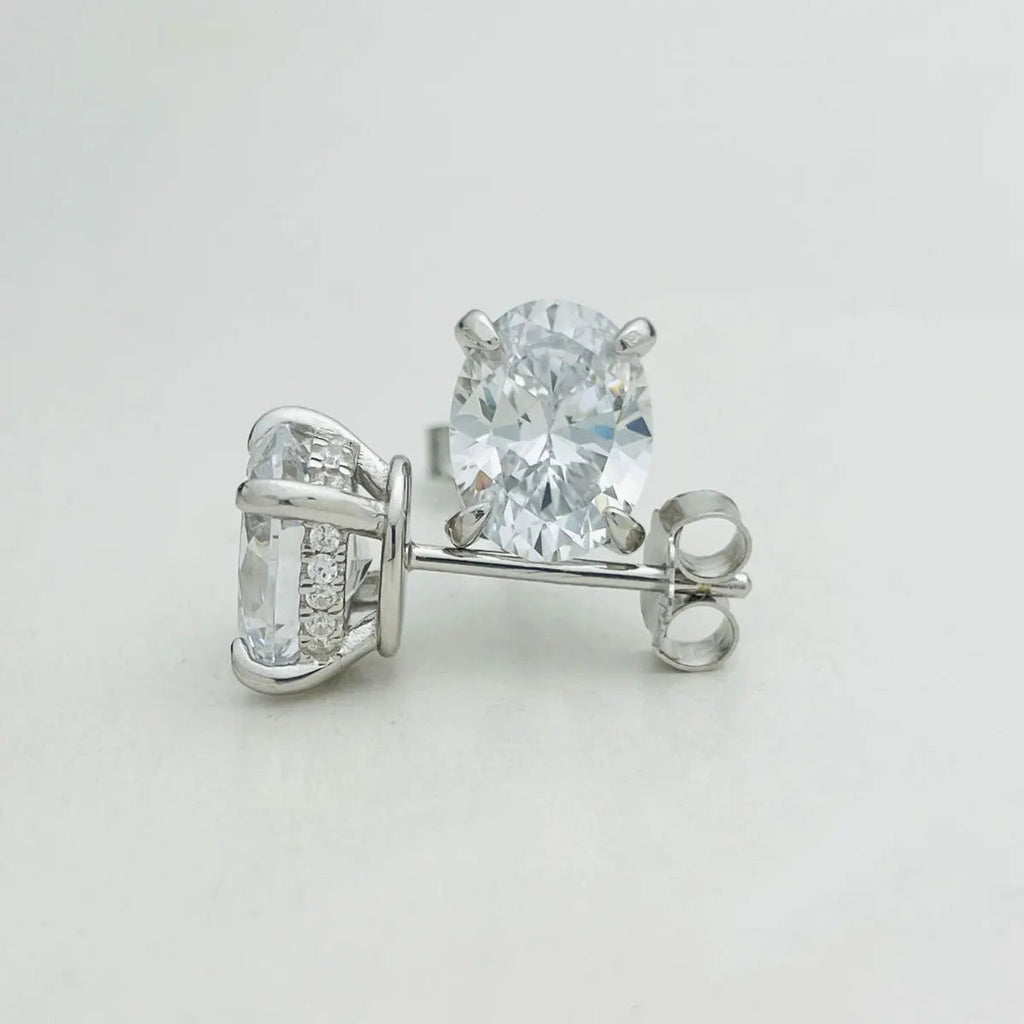 4 Ct Oval Moissanite Stud Earrings 925 Sterling Silver VVS D Color GRA BandsCo Straps