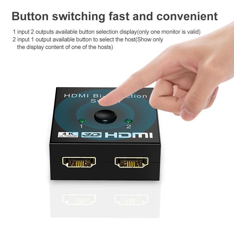 4K HDMI Switch Splitter 2 Ports Bi-Directional HDMI Switch 2 Port Display Selector Switcher Splitter Supports Ultra HD 4K 1080P 3D HDR For HDTV Gaming Stevvex