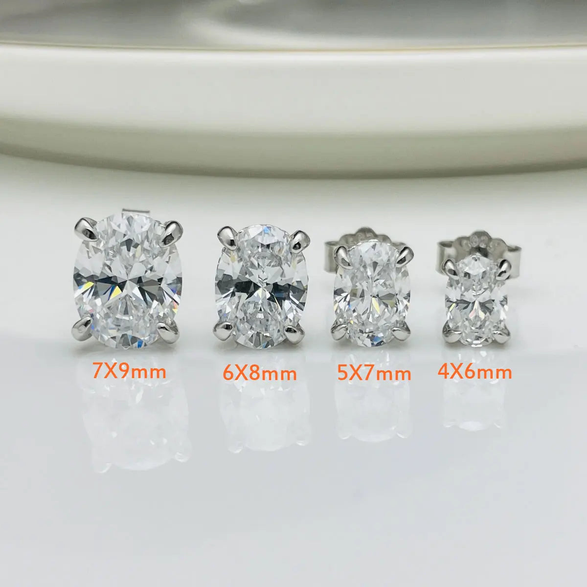 4 Ct Oval Moissanite Stud Earrings 925 Sterling Silver VVS D Color GRA BandsCo Straps
