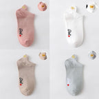 4 Pair/Lot Low Tube Boat Socks Gold Silk Embroidery Mouse Ankle Women Socks Cotton Low Cut Thin No Show Boat Socks For Men And Women Stevvex