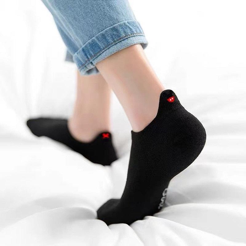 4 Pair/Lot Low Tube Boat Socks Gold Silk Embroidery Mouse Ankle Women Socks Cotton Low Cut Thin No Show Boat Socks For Men And Women Stevvex