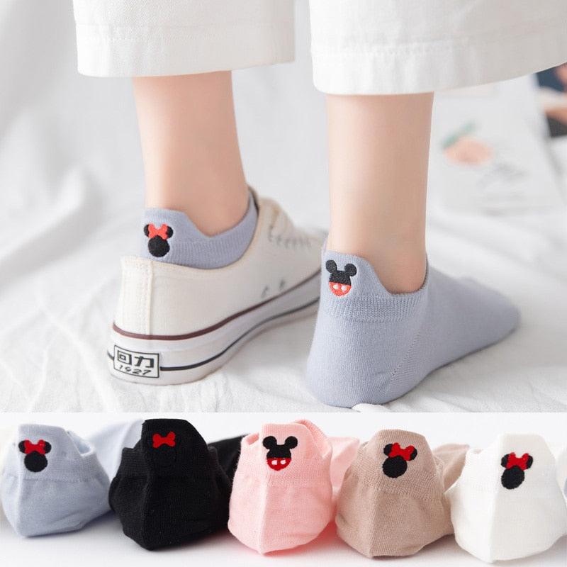 4 Pair/Lot Low Tube Boat Socks Gold Silk Embroidery Mouse Ankle Women Socks Cotton Low Cut Thin No Show Boat Socks For Men And Women Stevvex