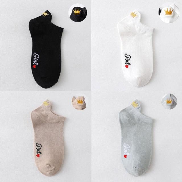4 Pair/Lot Low Tube Boat Socks Gold Silk Embroidery Mouse Ankle Women Socks Cotton Low Cut Thin No Show Boat Socks For Men And Women Stevvex