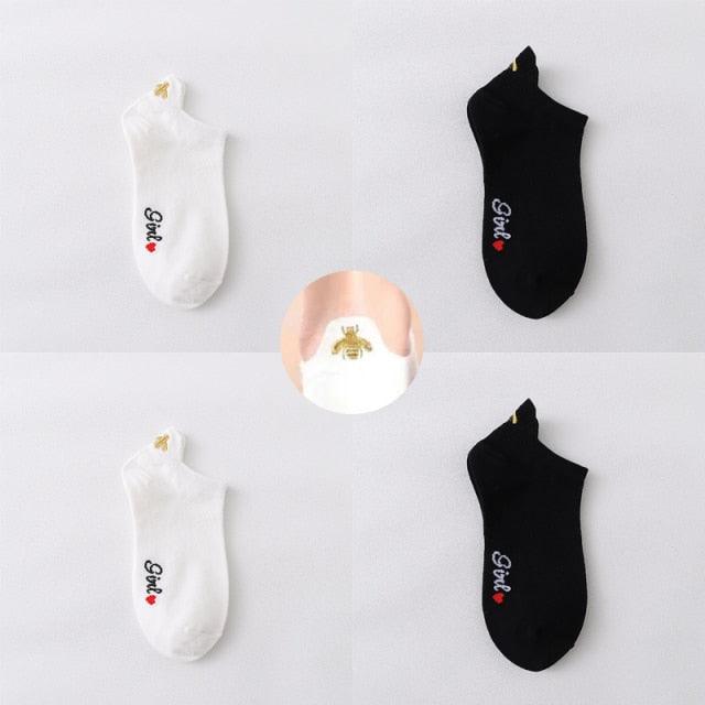 4 Pair/Lot Low Tube Boat Socks Gold Silk Embroidery Mouse Ankle Women Socks Cotton Low Cut Thin No Show Boat Socks For Men And Women Stevvex