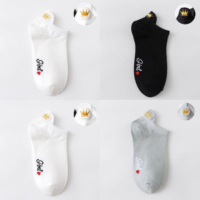 4 Pair/Lot Low Tube Boat Socks Gold Silk Embroidery Mouse Ankle Women Socks Cotton Low Cut Thin No Show Boat Socks For Men And Women Stevvex