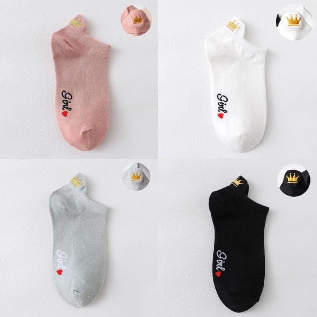 4 Pair/Lot Low Tube Boat Socks Gold Silk Embroidery Mouse Ankle Women Socks Cotton Low Cut Thin No Show Boat Socks For Men And Women Stevvex