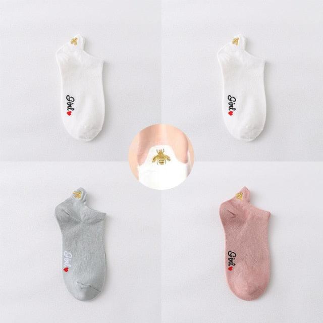 4 Pair/Lot Low Tube Boat Socks Gold Silk Embroidery Mouse Ankle Women Socks Cotton Low Cut Thin No Show Boat Socks For Men And Women Stevvex