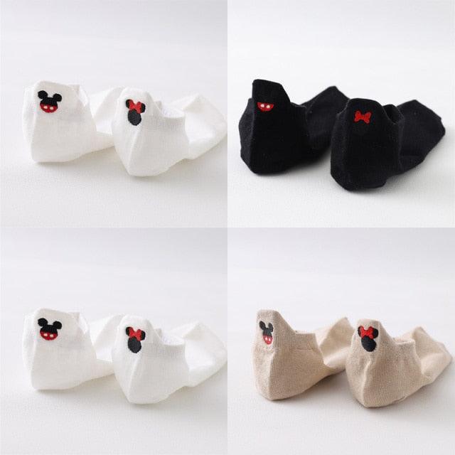 4 Pair/Lot Low Tube Boat Socks Gold Silk Embroidery Mouse Ankle Women Socks Cotton Low Cut Thin No Show Boat Socks For Men And Women Stevvex
