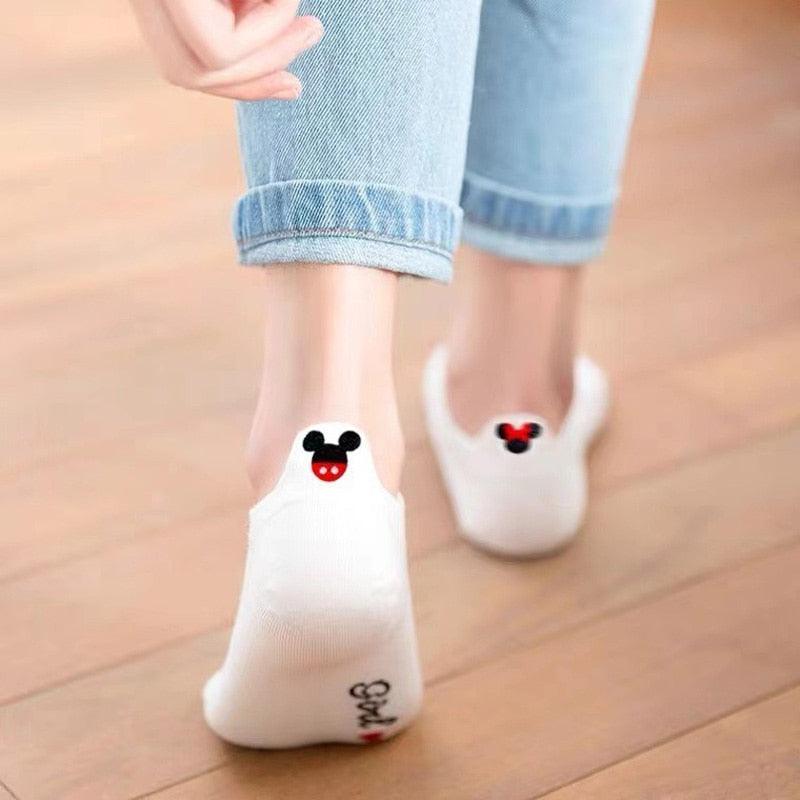 4 Pair/Lot Low Tube Boat Socks Gold Silk Embroidery Mouse Ankle Women Socks Cotton Low Cut Thin No Show Boat Socks For Men And Women Stevvex