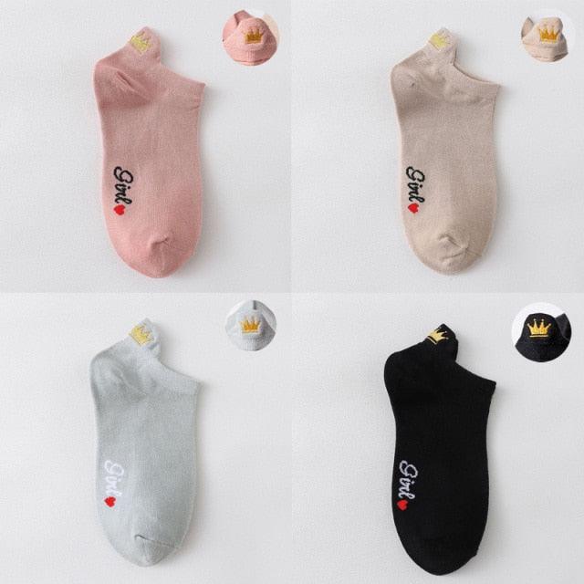 4 Pair/Lot Low Tube Boat Socks Gold Silk Embroidery Mouse Ankle Women Socks Cotton Low Cut Thin No Show Boat Socks For Men And Women Stevvex
