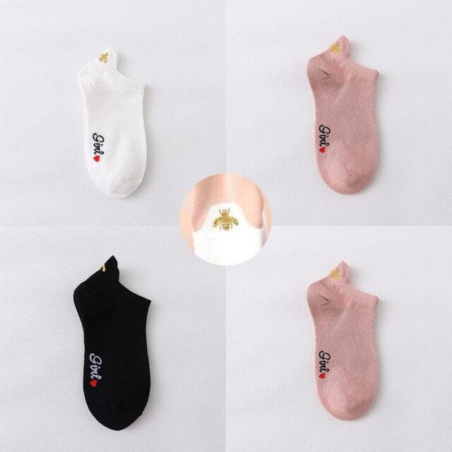 4 Pair/Lot Low Tube Boat Socks Gold Silk Embroidery Mouse Ankle Women Socks Cotton Low Cut Thin No Show Boat Socks For Men And Women Stevvex
