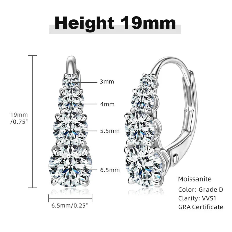 4-Stone Drop Hoop Earrings 925 Sterling Silver Moissanite D VVS1 Clip BandsCo Straps