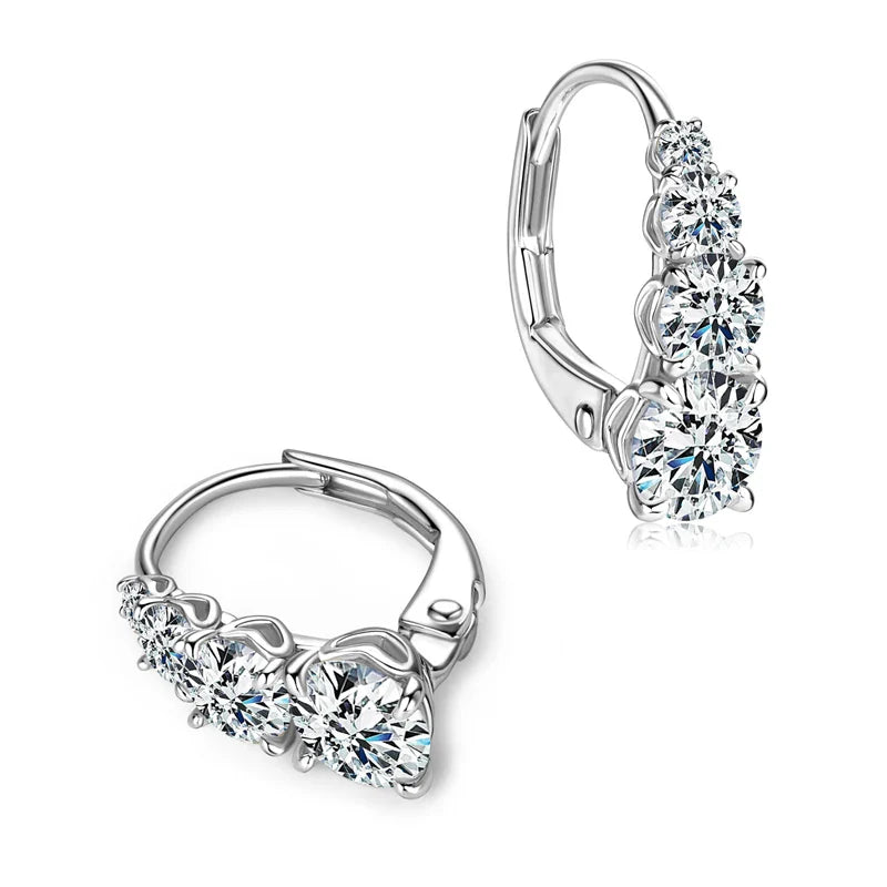 4-Stone Drop Hoop Earrings 925 Sterling Silver Moissanite D VVS1 Clip BandsCo Straps