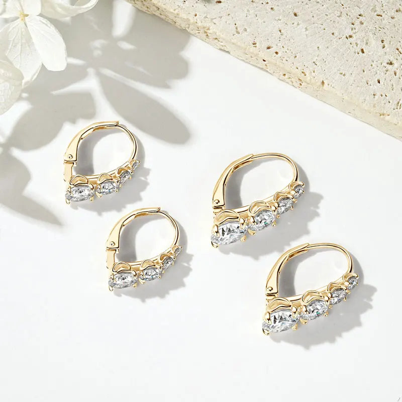 4-Stone Drop Hoop Earrings 925 Sterling Silver Moissanite D VVS1 Clip BandsCo Straps