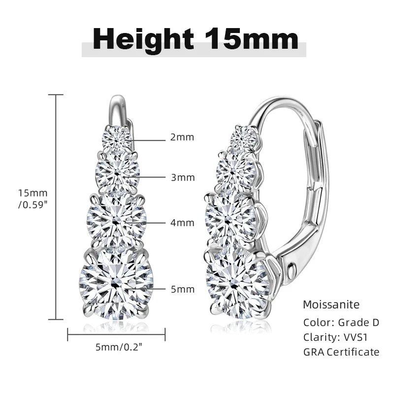 4-Stone Drop Hoop Earrings 925 Sterling Silver Moissanite D VVS1 Clip BandsCo Straps