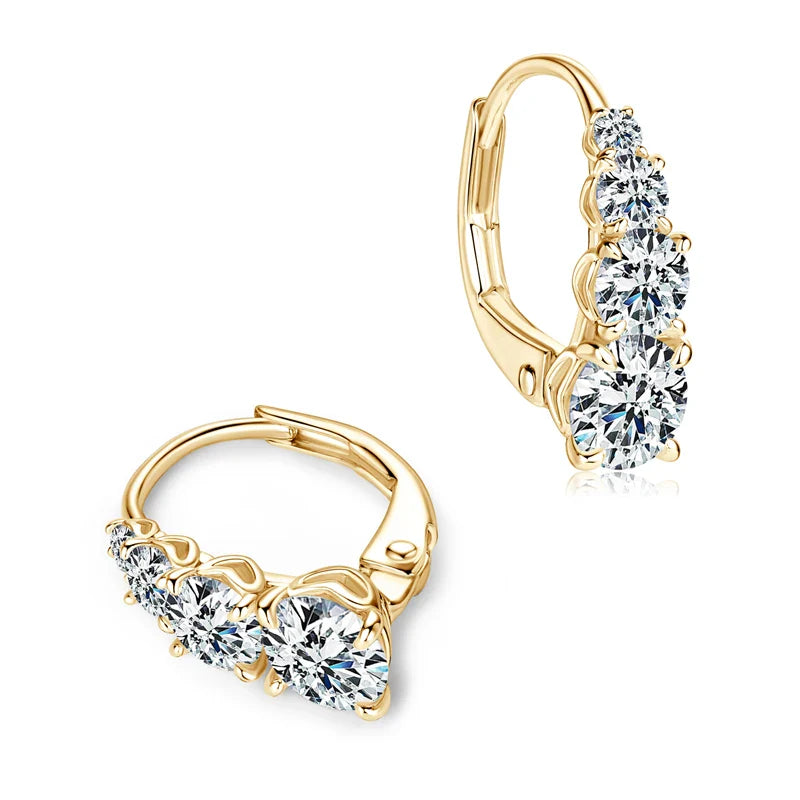 4-Stone Drop Hoop Earrings 925 Sterling Silver Moissanite D VVS1 Clip BandsCo Straps