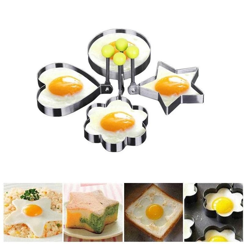 4 Style Stainless Steel Egg Shaper Pancake Mould Omelette Mold Heart Shape Frying Egg Cooking Tool Kitchen Accessories Gadget Stainless Steel Fried Egg Ring Mold Omelette Pancake Rings Cute Shape Egg Mold Cooking Tools Stevvex