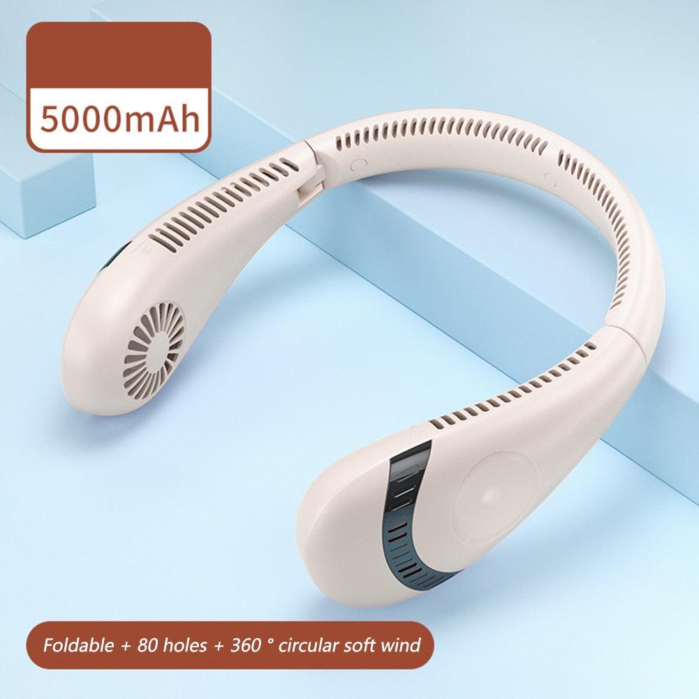 4000mAh Hanging Neck Fan USB Handheld Mute LED Digital Display Leafless Mini Electric Fan with LED Light 5 Gear Air Cooling Fans Digital Display Leafless Mini Electric Colorful Gear 5th Fan Stevvex