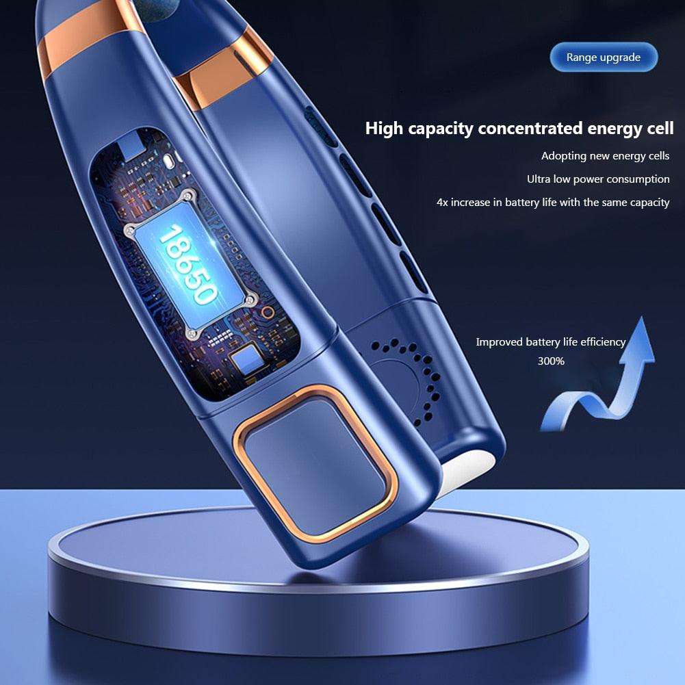 4000mAh Hanging Neck Fan USB Handheld Mute LED Digital Display Leafless Mini Electric Fan with LED Light 5 Gear Air Cooling Fans Digital Display Leafless Mini Electric Colorful Gear 5th Fan Stevvex