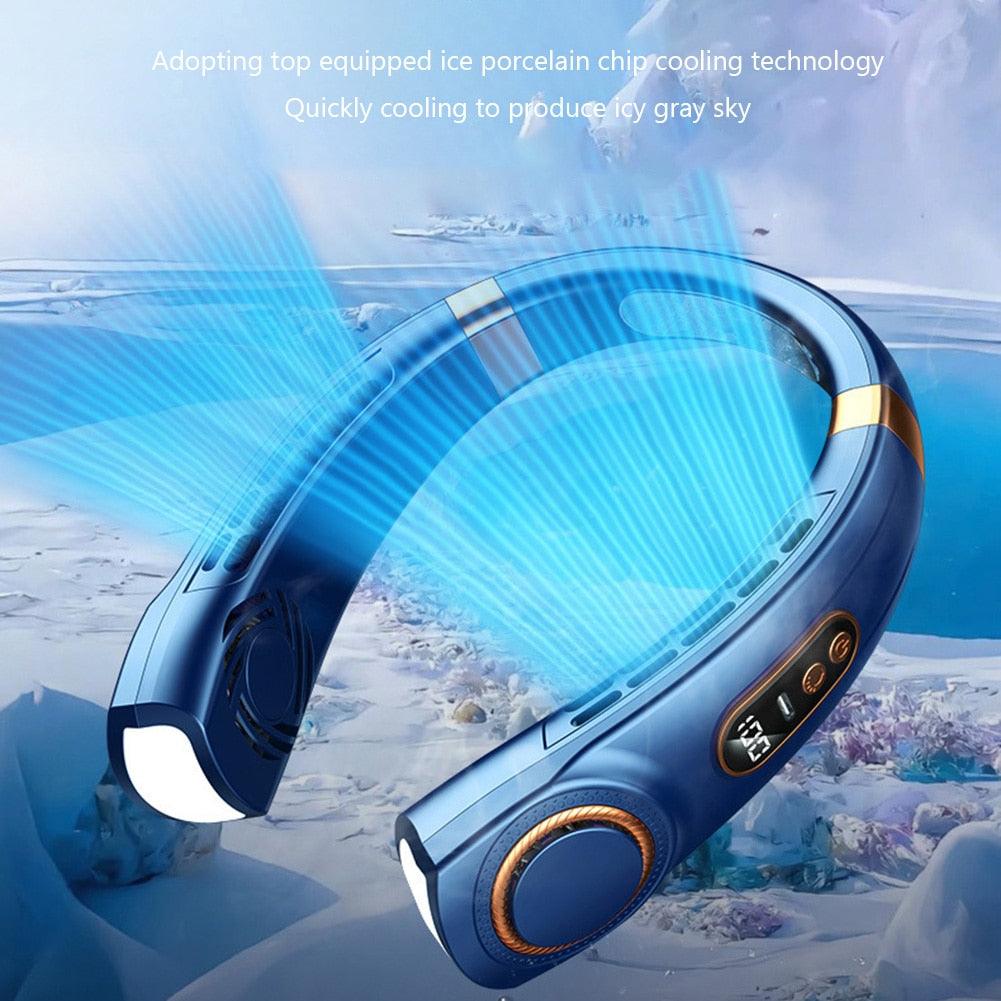4000mAh Hanging Neck Fan USB Handheld Mute LED Digital Display Leafless Mini Electric Fan with LED Light 5 Gear Air Cooling Fans Digital Display Leafless Mini Electric Colorful Gear 5th Fan Stevvex