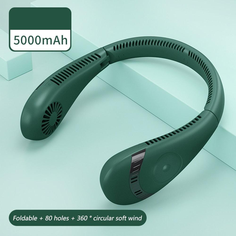4000mAh Hanging Neck Fan USB Handheld Mute LED Digital Display Leafless Mini Electric Fan with LED Light 5 Gear Air Cooling Fans Digital Display Leafless Mini Electric Colorful Gear 5th Fan Stevvex