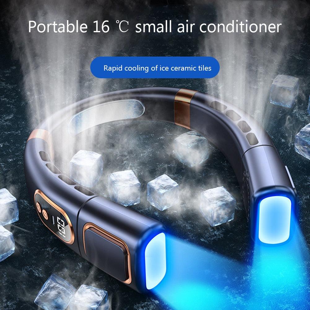 4000mAh Hanging Neck Fan USB Handheld Mute LED Digital Display Leafless Mini Electric Fan with LED Light 5 Gear Air Cooling Fans Digital Display Leafless Mini Electric Colorful Gear 5th Fan Stevvex