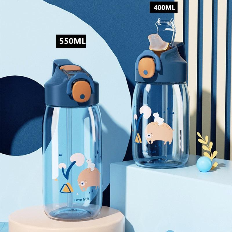 400ml/550ml High Quality  Material Kids Water Bottle With Straw Leak-Proof BPA Free Durable Plastic Drinking Bottle Cute Water Bottle with Sipper, Water Bottle for Kids Sipper Bottle for Kids - Anti-Leak Cartoon Kids Water Bottle for Kids Stevvex