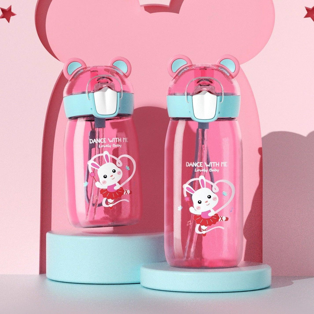 400ml/550ml High Quality  Material Kids Water Bottle With Straw Leak-Proof BPA Free Durable Plastic Drinking Bottle Cute Water Bottle with Sipper, Water Bottle for Kids Sipper Bottle for Kids - Anti-Leak Cartoon Kids Water Bottle for Kids Stevvex