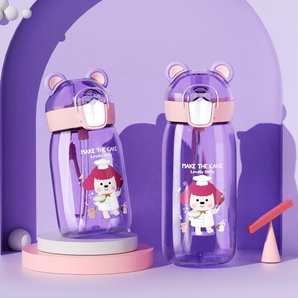 400ml/550ml High Quality  Material Kids Water Bottle With Straw Leak-Proof BPA Free Durable Plastic Drinking Bottle Cute Water Bottle with Sipper, Water Bottle for Kids Sipper Bottle for Kids - Anti-Leak Cartoon Kids Water Bottle for Kids Stevvex