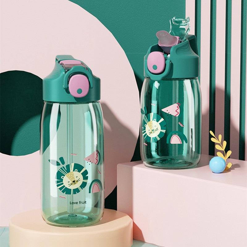 400ml/550ml High Quality  Material Kids Water Bottle With Straw Leak-Proof BPA Free Durable Plastic Drinking Bottle Cute Water Bottle with Sipper, Water Bottle for Kids Sipper Bottle for Kids - Anti-Leak Cartoon Kids Water Bottle for Kids Stevvex