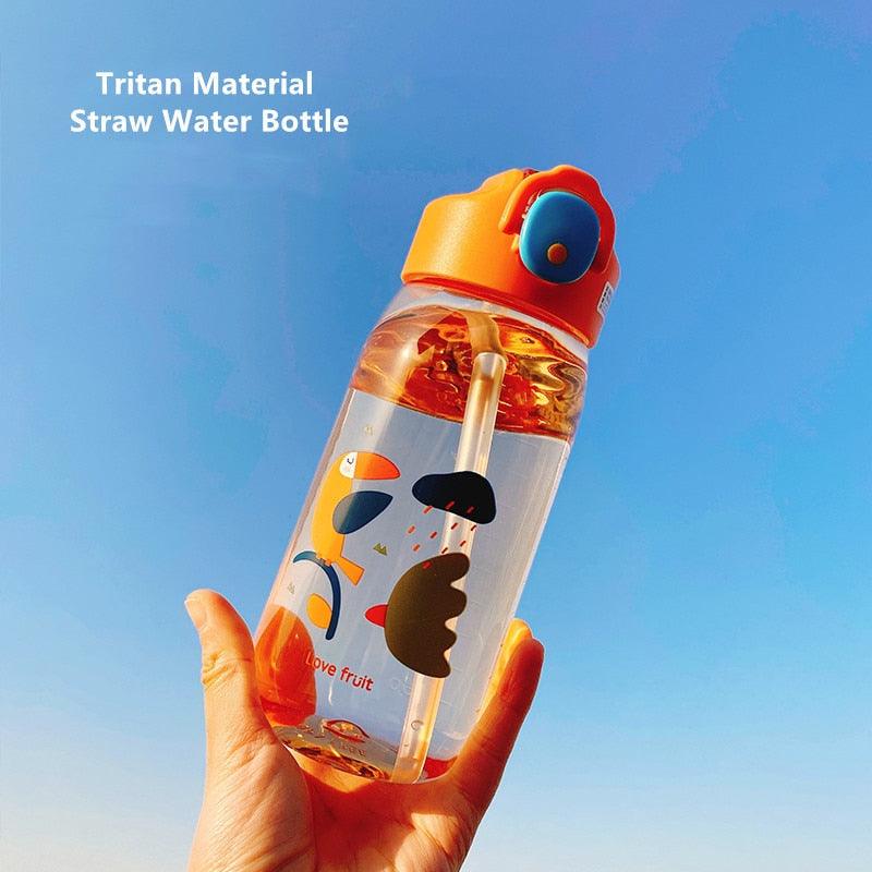 400ml/550ml High Quality  Material Kids Water Bottle With Straw Leak-Proof BPA Free Durable Plastic Drinking Bottle Cute Water Bottle with Sipper, Water Bottle for Kids Sipper Bottle for Kids - Anti-Leak Cartoon Kids Water Bottle for Kids Stevvex