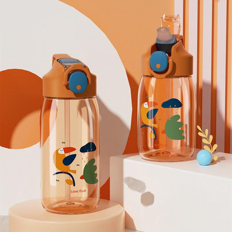 400ml/550ml High Quality  Material Kids Water Bottle With Straw Leak-Proof BPA Free Durable Plastic Drinking Bottle Cute Water Bottle with Sipper, Water Bottle for Kids Sipper Bottle for Kids - Anti-Leak Cartoon Kids Water Bottle for Kids Stevvex