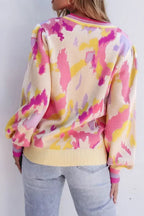 Abstract Balloon Sleeve Sweater - Colorblock Knit | Femstylo