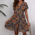 Women's Clothing Printed V-neck Leisure Vacation Style Dress Lootquake LLC