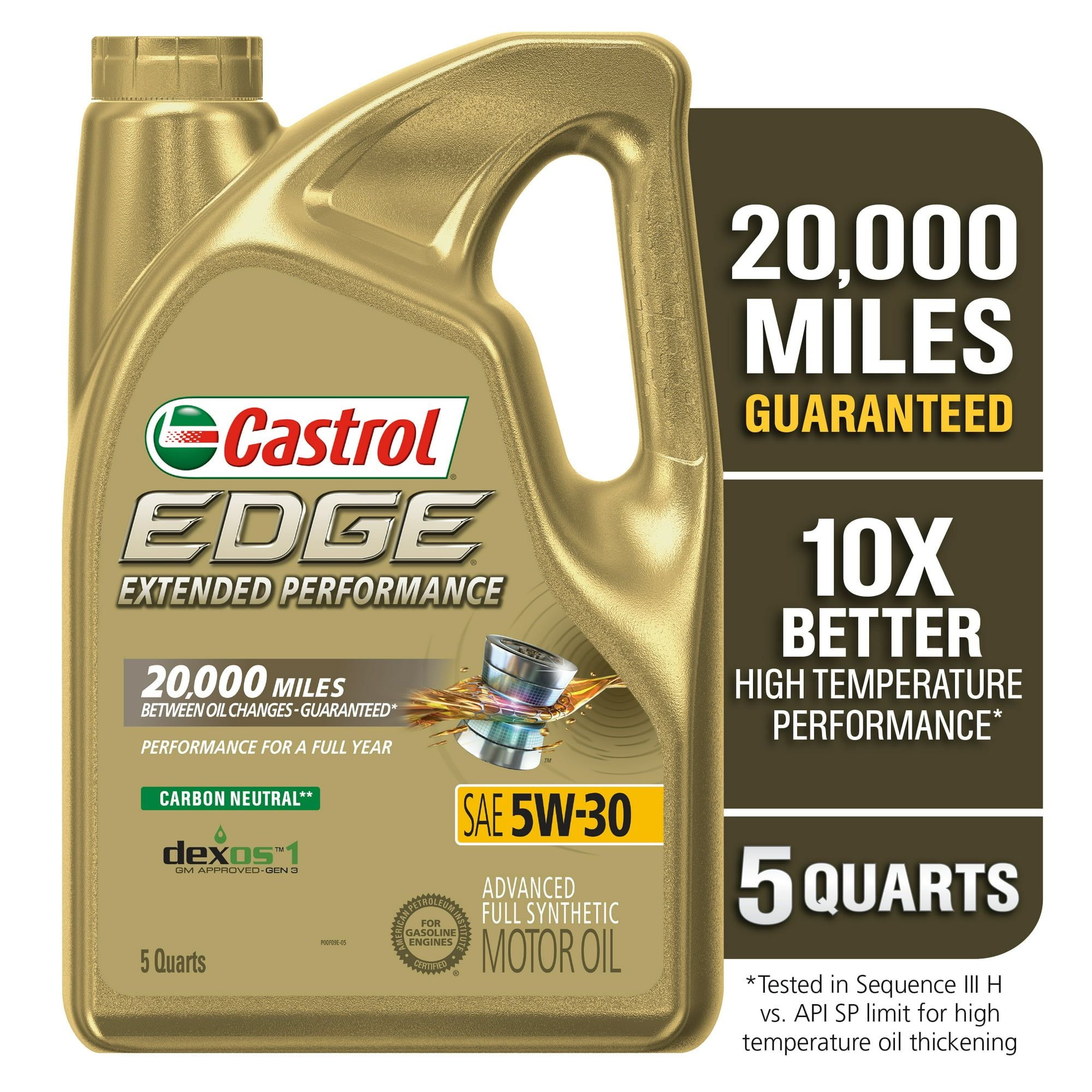Castrol EDGE Extended Performance 5W-30 Advanced Full Synthetic Motor Oil, 5 Quarts