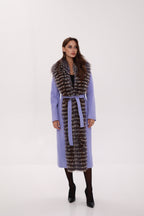 Genuine Silver Fox Virgin Wool Wrap Coat in Lavender - SJB-DIAMOND ELITES