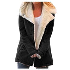 Women Plus Size Warm Coats Composite Plush Button Lapels Jacket Outwearcoat Pi-Mart