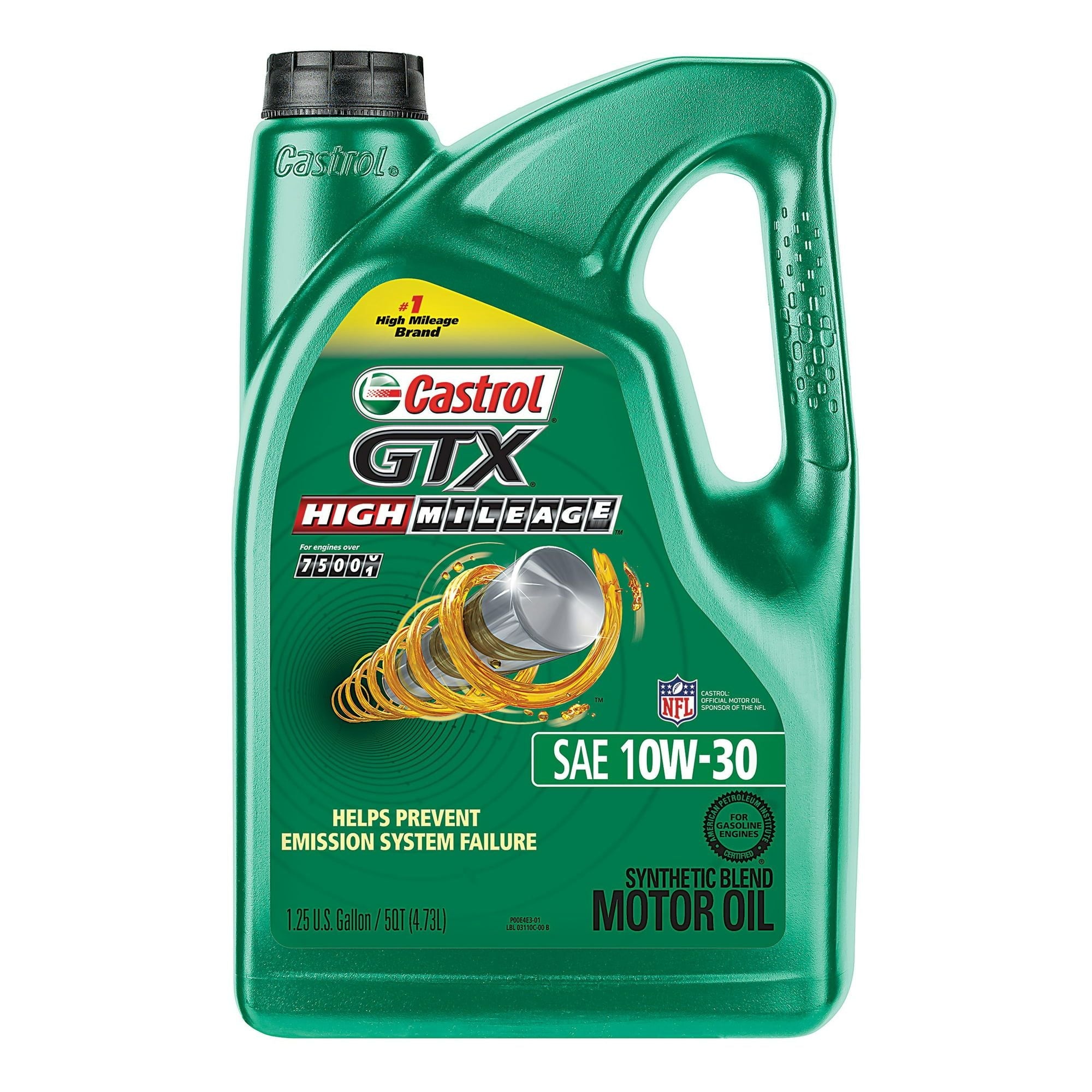 Castrol GTX High Mileage 10W-30 Synthetic Blend Motor Oil, 5 Quarts