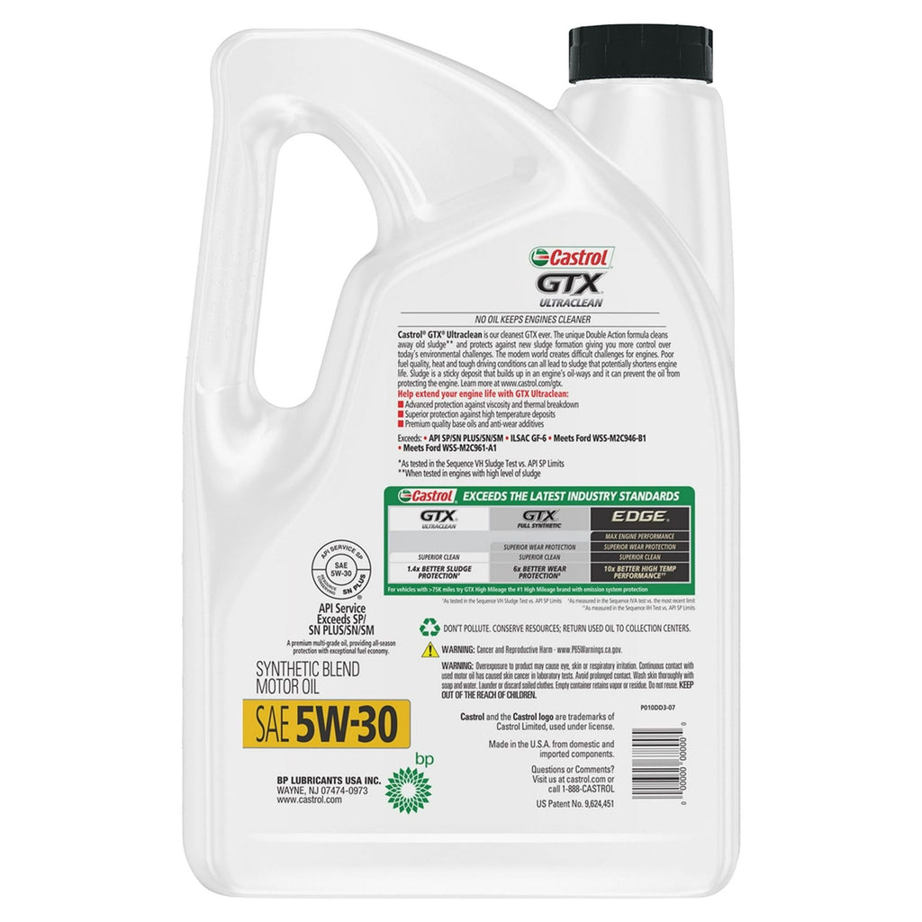 Castrol GTX Ultraclean 5W-30 Synthetic Blend Motor Oil, 5 Quart
