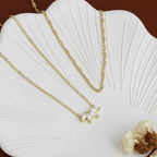 Women's Brass Gold Plated Inlaid Zircon Petal Double-layer Necklace